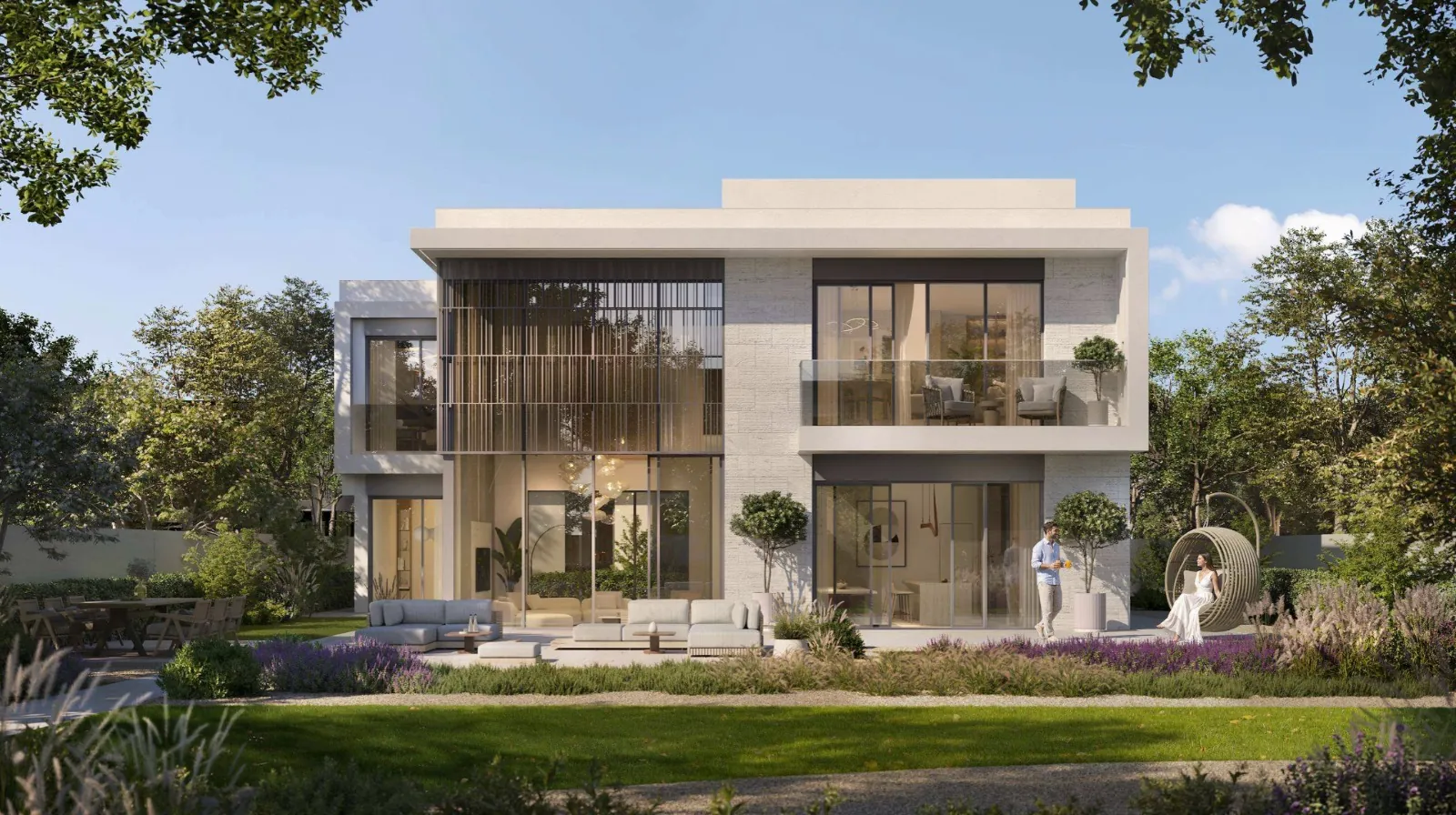 Talay villa facade opening onto a private lawn